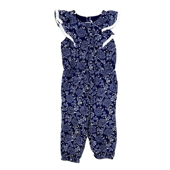 Janie & Jack Girls 3 3T Romper Jumpsuit Navy Blue Ruffle Summer Spring - Picture 1 of 16